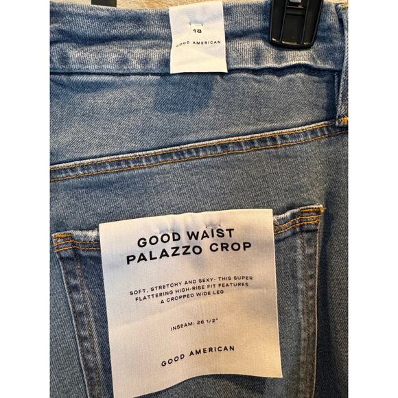 Good American Good Waist Palazzo Crop Jeans Distressed Indigo Size 18 NWT - Picture 7 of 12